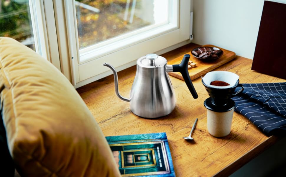 Uno Casa - Hervidor de agua con cuello de cisne para estufa, con termómetro para café y té